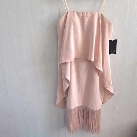 Nwt Aidan by Aidan Mattox Strapless Tiered Crepe & Fringe Midi Cocktail Dress 8 - Picture 2 of 10